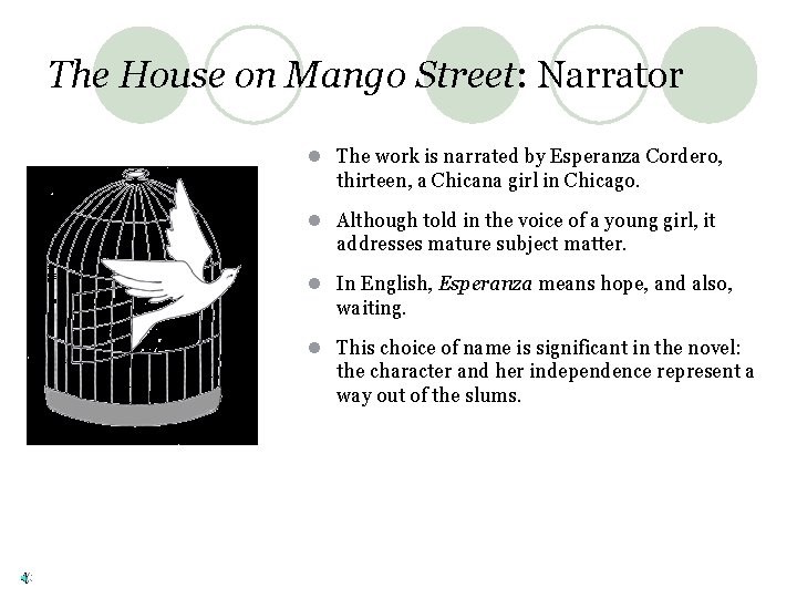 The House on Mango Street: Narrator l The work is narrated by Esperanza Cordero,