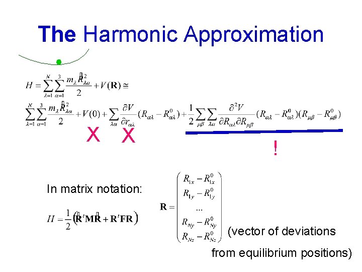 The Harmonic Approximation X X ! In matrix notation: (vector of deviations from equilibrium