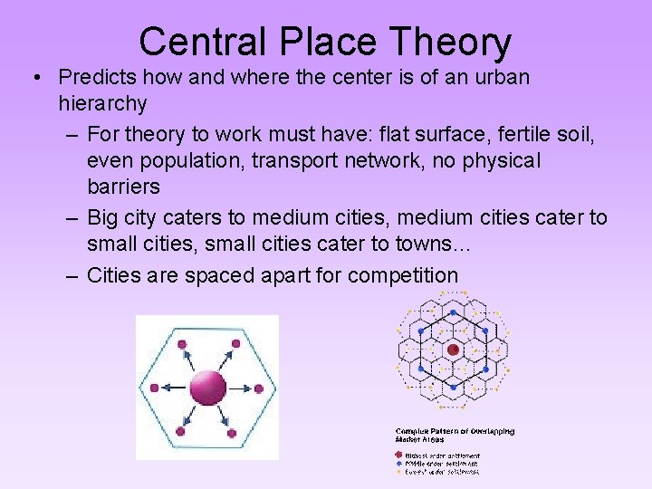 Central Place Theory • Predicts how and where the center is of an urban