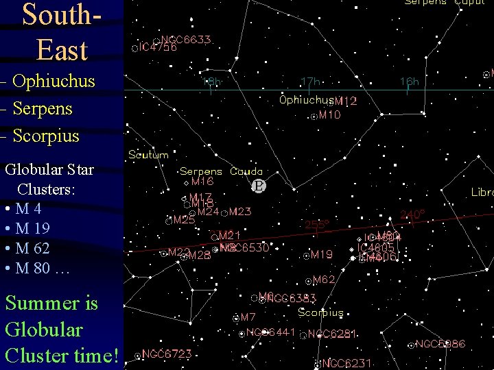 South. East – Ophiuchus – Serpens – Scorpius Globular Star Clusters: • M 4