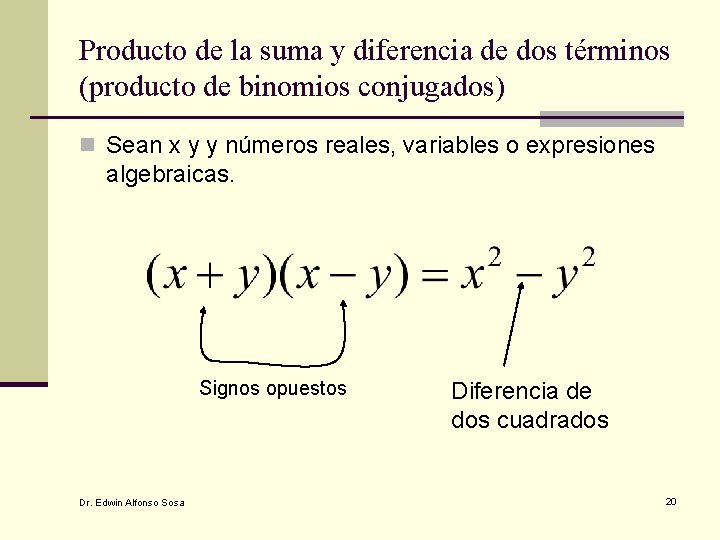 Producto de la suma y diferencia de dos términos (producto de binomios conjugados) n