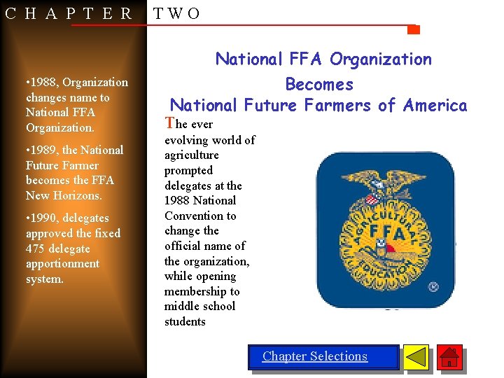 C H A P T E R • 1988, Organization changes name to National