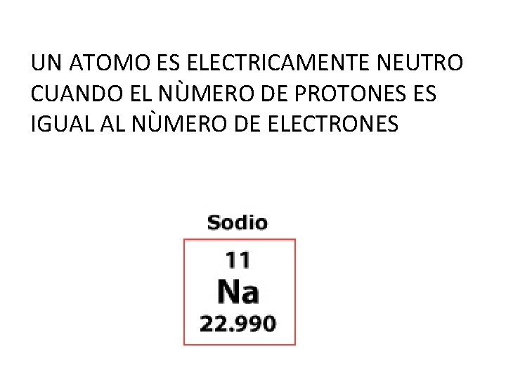 UN ATOMO ES ELECTRICAMENTE NEUTRO CUANDO EL NÙMERO DE PROTONES ES IGUAL AL NÙMERO