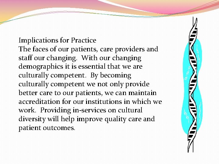 Implications for Practice The faces of our patients, care providers and staff our changing.