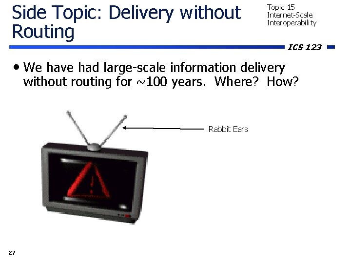 Side Topic: Delivery without Routing Topic 15 Internet-Scale Interoperability • We have had large-scale
