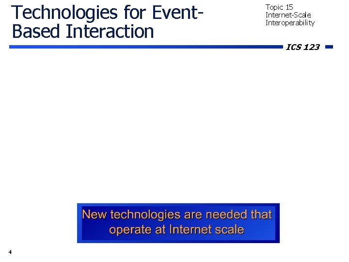 Technologies for Event. Based Interaction 4 Topic 15 Internet-Scale Interoperability ICS 123 