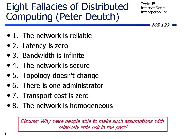 Eight Fallacies of Distributed Computing (Peter Deutch) • 1. • 2. • 3. •