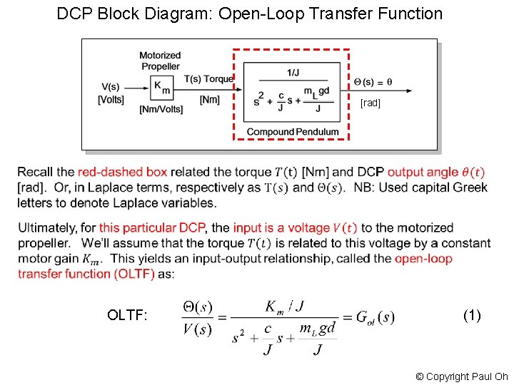 DCP Block Diagram: Open-Loop Transfer Function [rad] OLTF: (1) © Copyright Paul Oh 