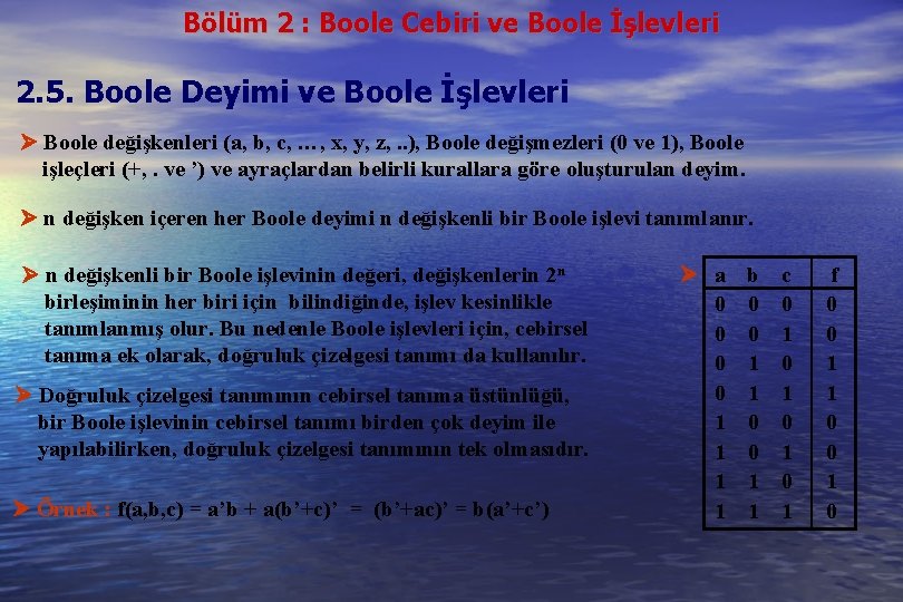 Bölüm 2 : Boole Cebiri ve Boole İşlevleri 2. 5. Boole Deyimi ve Boole