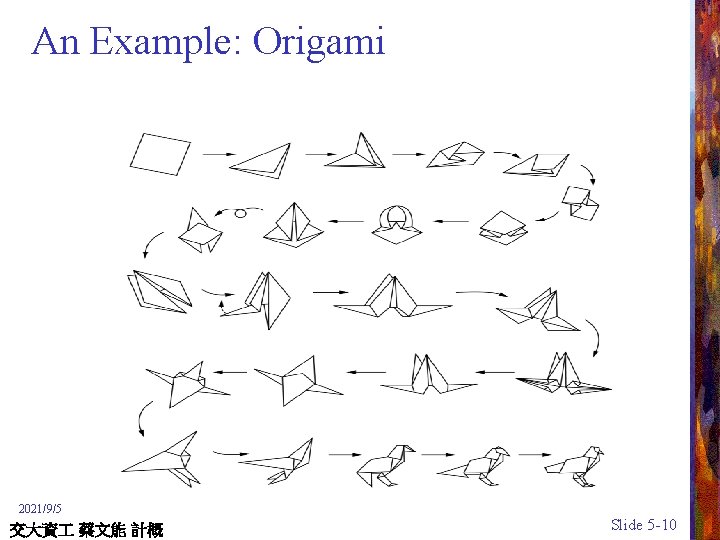 An Example: Origami 2021/9/5 交大資 蔡文能 計概 Slide 5 -10 