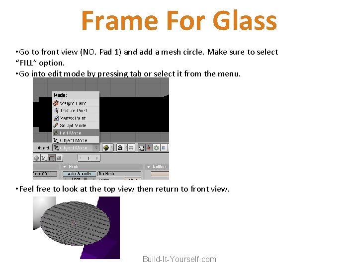 Frame For Glass • Go to front view (NO. Pad 1) and add a
