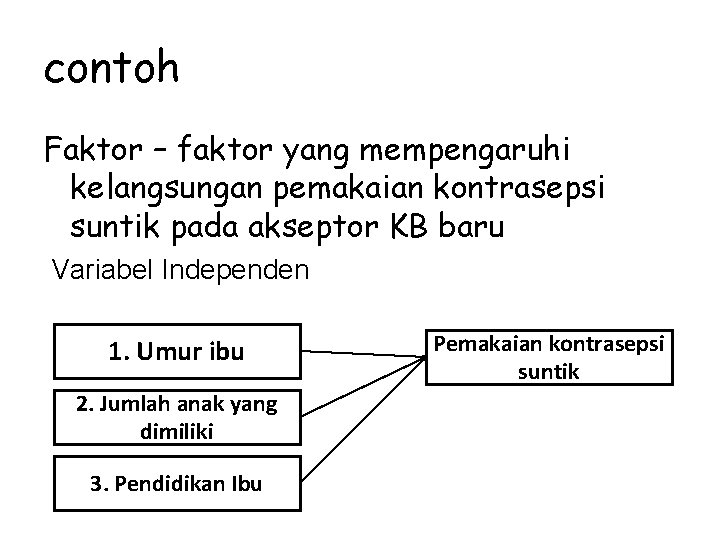 contoh Faktor – faktor yang mempengaruhi kelangsungan pemakaian kontrasepsi suntik pada akseptor KB baru