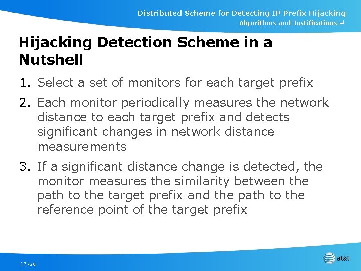 Distributed Scheme for Detecting IP Prefix Hijacking Algorithms and Justifications ╛ Hijacking Detection Scheme