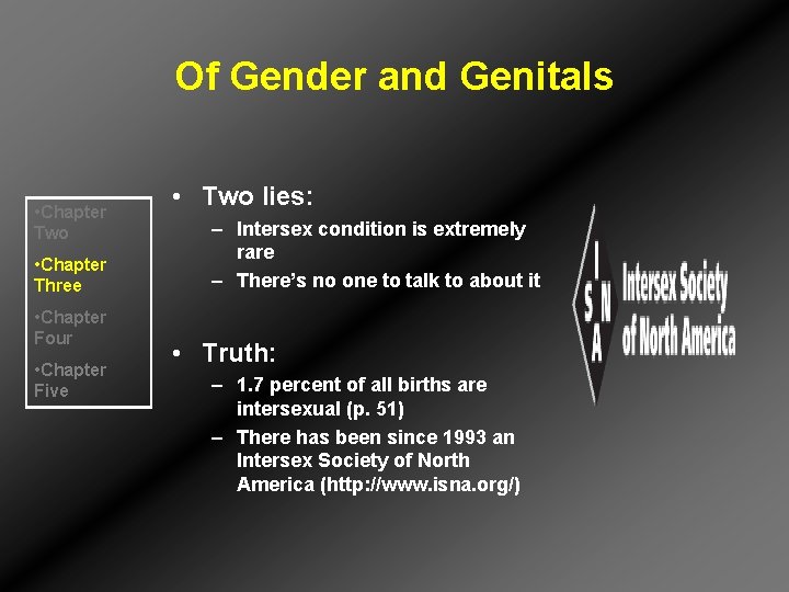 Of Gender and Genitals • Chapter Two • Chapter Three • Chapter Four •