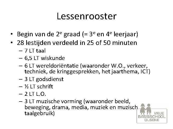 Lessenrooster • Begin van de 2 e graad (= 3 e en 4 e