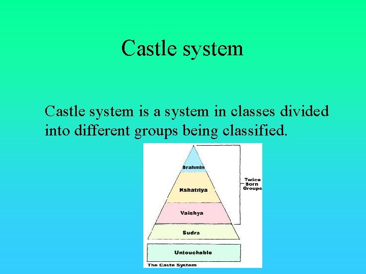 Castle system is a system in classes divided into different groups being classified. 