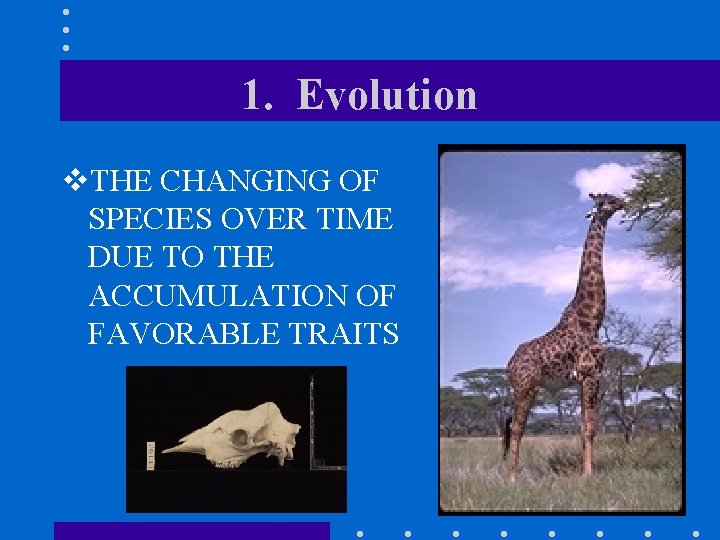 1. Evolution v. THE CHANGING OF SPECIES OVER TIME DUE TO THE ACCUMULATION OF