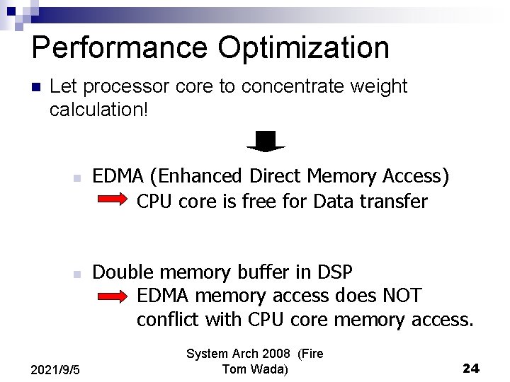 Performance Optimization n Let processor core to concentrate weight calculation! n n 2021/9/5 EDMA Performance Optimization n Let processor core to concentrate weight calculation! n n 2021/9/5 EDMA