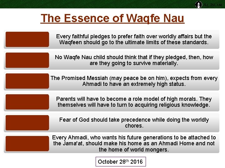 The Essence of Waqfe Nau Every faithful pledges to prefer faith over worldly affairs