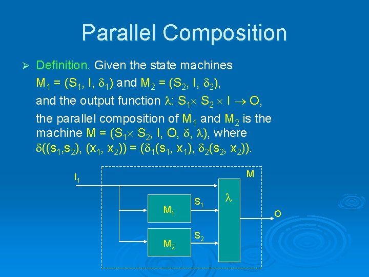 Parallel Composition Ø Definition. Given the state machines M 1 = (S 1, I,