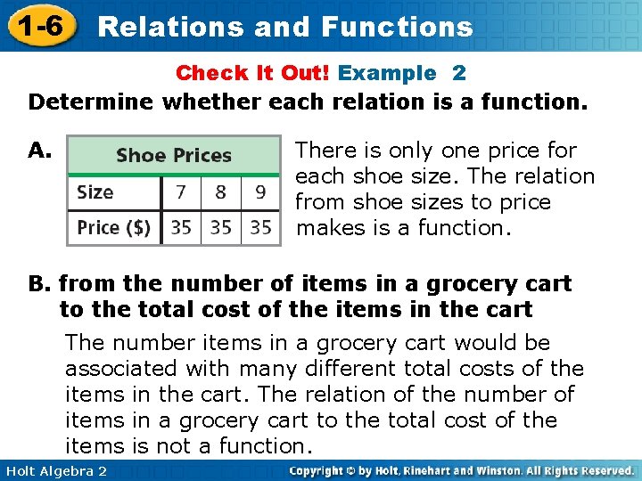 1 -6 Relations and Functions Check It Out! Example 2 Determine whether each relation