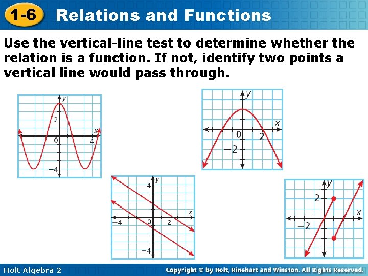 1 -6 Relations and Functions Use the vertical-line test to determine whether the relation