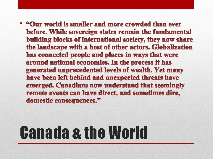  • Canada & the World 