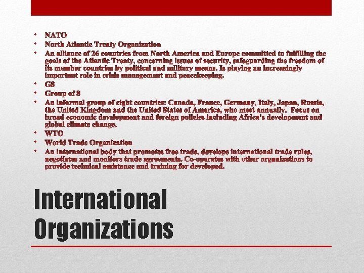  • • • International Organizations 