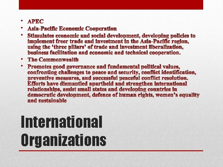  • • • International Organizations 