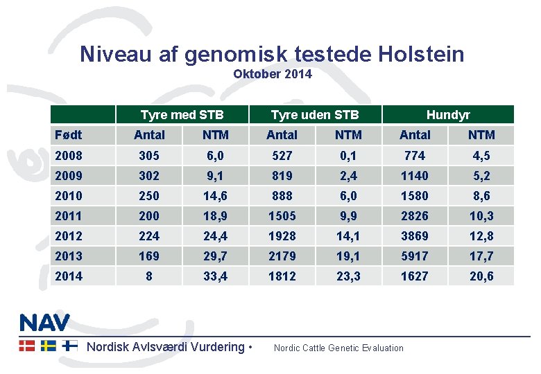 Niveau af genomisk testede Holstein Oktober 2014 Tyre med STB Tyre uden STB Hundyr