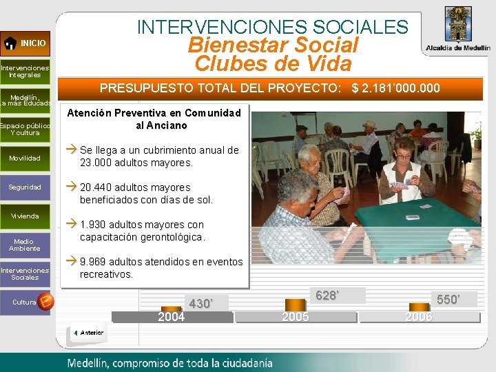 INTERVENCIONES SOCIALES Bienestar Social Clubes de Vida INICIO Intervenciones Integrales Medellín, La más Educada