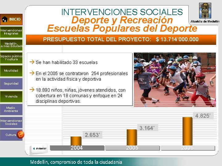 INTERVENCIONES SOCIALES INICIO Intervenciones Integrales Medellín, La más Educada Espacio público Y cultura Movilidad