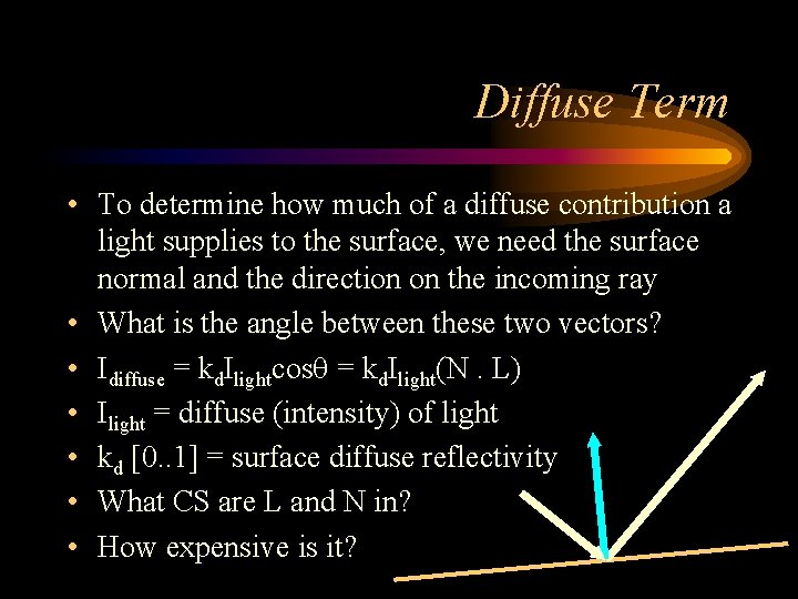 Diffuse Term • To determine how much of a diffuse contribution a light supplies