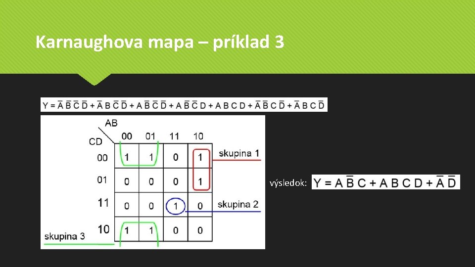 Karnaughova mapa – príklad 3 výsledok: Karnaughova mapa – príklad 3 výsledok: