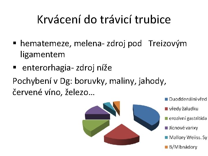 Krvácení do trávicí trubice § hematemeze, melena- zdroj pod Treizovým ligamentem § enterorhagia- zdroj