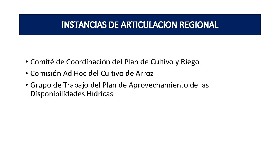 INSTANCIAS DE ARTICULACION REGIONAL • Comité de Coordinación del Plan de Cultivo y Riego