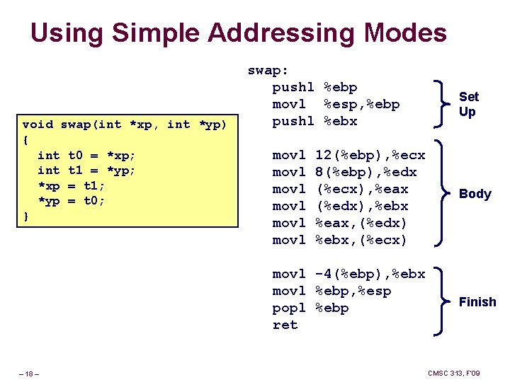 Using Simple Addressing Modes void swap(int *xp, int *yp) { int t 0 = Using Simple Addressing Modes void swap(int *xp, int *yp) { int t 0 =
