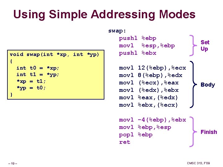 Using Simple Addressing Modes void swap(int *xp, int *yp) { int t 0 = Using Simple Addressing Modes void swap(int *xp, int *yp) { int t 0 =