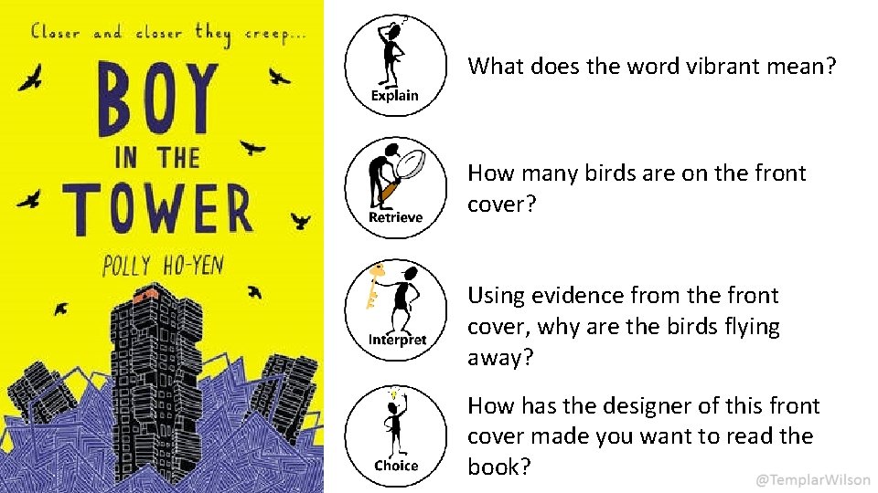 What does the word vibrant mean? How many birds are on the front cover?