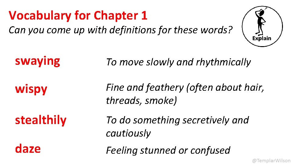 Vocabulary for Chapter 1 Can you come up with definitions for these words? swaying