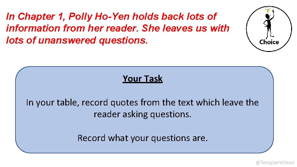 In Chapter 1, Polly Ho-Yen holds back lots of information from her reader. She