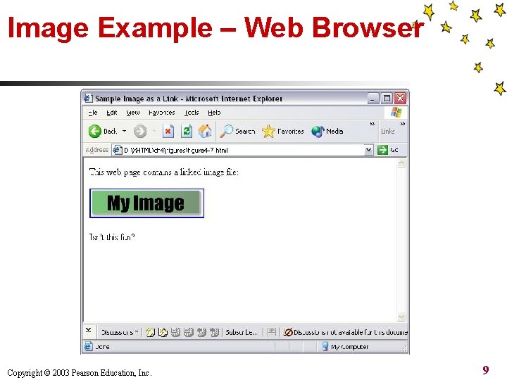 Image Example – Web Browser Copyright © 2003 Pearson Education, Inc. 9 