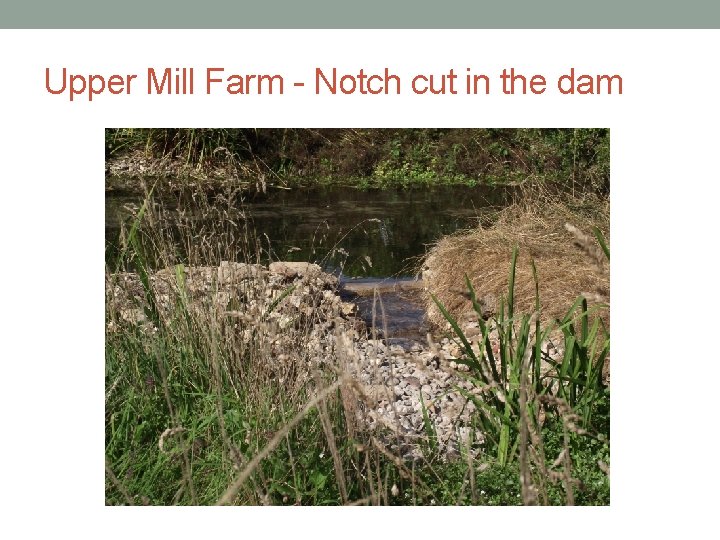 Upper Mill Farm - Notch cut in the dam 