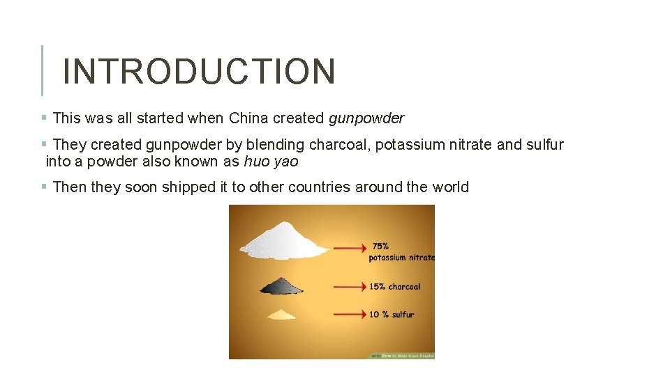 INTRODUCTION § This was all started when China created gunpowder § They created gunpowder