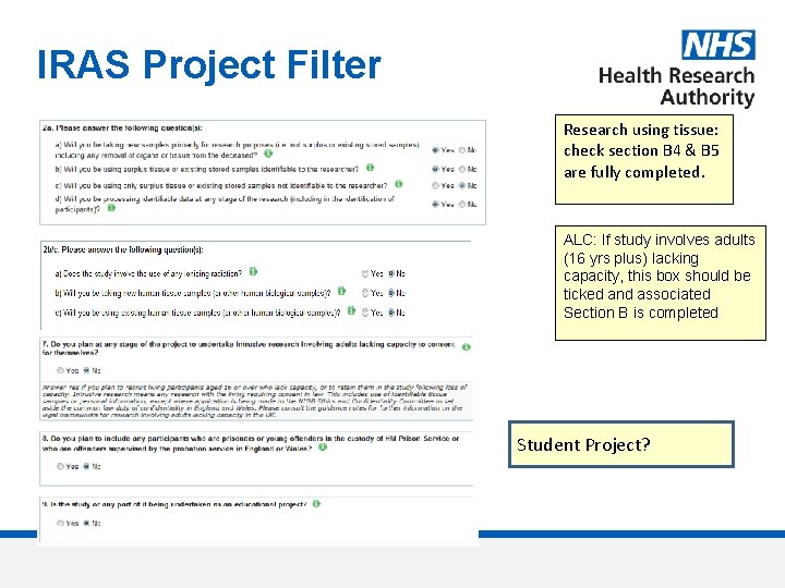 IRAS Project Filter Research using tissue: check section B 4 & B 5 are
