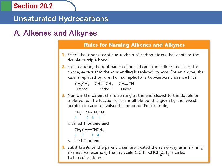 Section 20. 2 Unsaturated Hydrocarbons A. Alkenes and Alkynes 