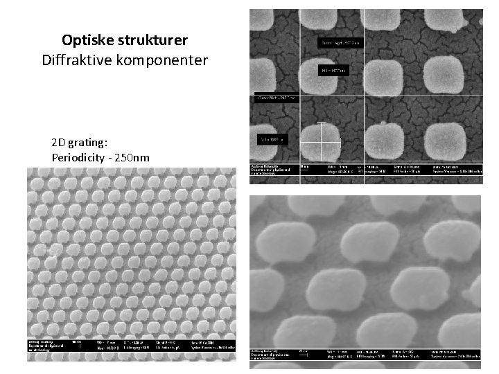 Optiske strukturer Diffraktive komponenter 2 D grating: Periodicity - 250 nm 