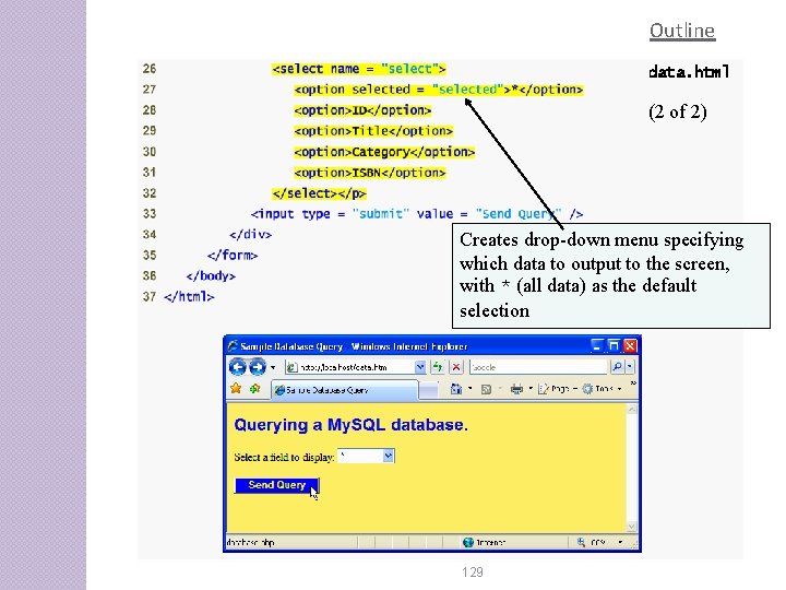 Outline data. html (2 of 2) Creates drop-down menu specifying which data to output Outline data. html (2 of 2) Creates drop-down menu specifying which data to output