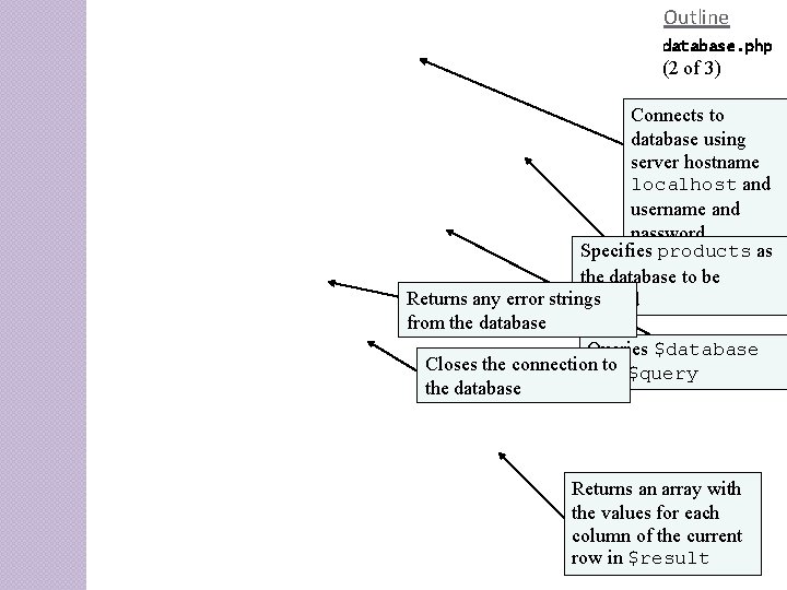 Outline database. php (2 of 3) Connects to database using server hostname localhost and Outline database. php (2 of 3) Connects to database using server hostname localhost and