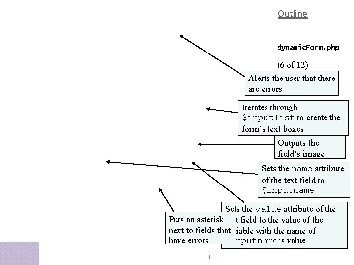 Outline dynamic. Form. php (6 of 12) Alerts the user that there are errors Outline dynamic. Form. php (6 of 12) Alerts the user that there are errors